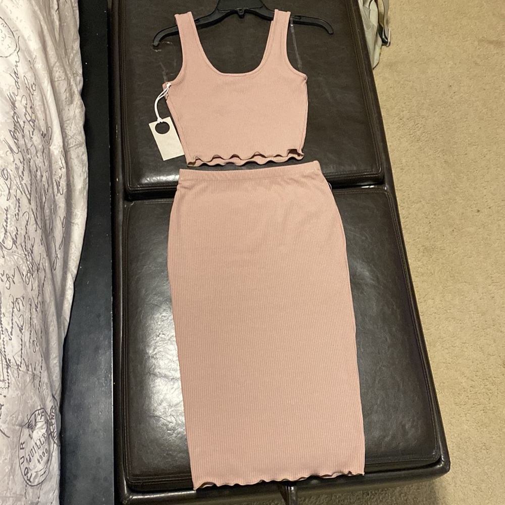Paperoc Skirt/Tank Set: Ribbed 2 Piece Cropped Bodycon